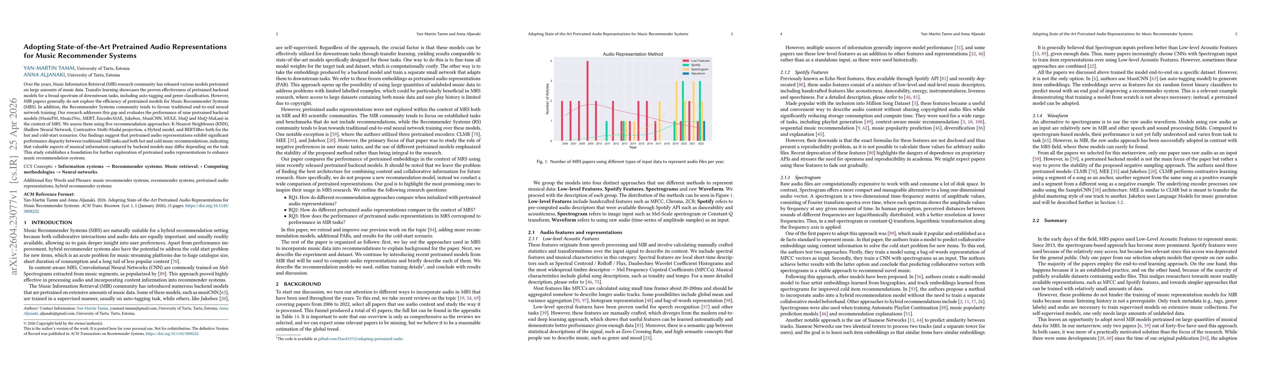 Thumbnail for Adopting State-of-the-Art Pretrained Audio Representations for Music Recommender Systems