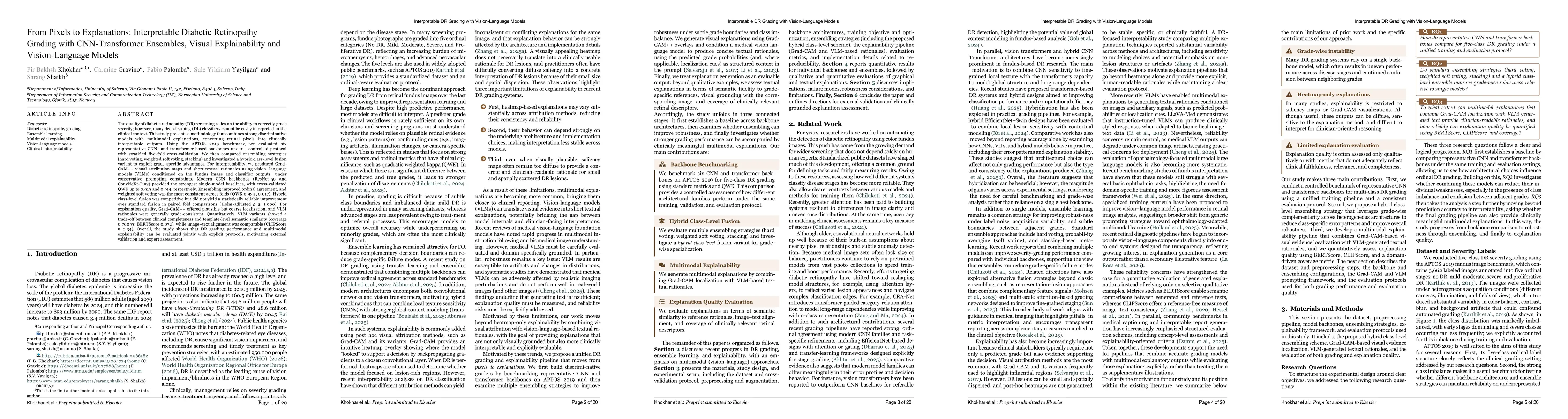 Thumbnail for From Pixels to Explanations: Interpretable Diabetic Retinopathy Grading with CNN-Transformer Ensembles, Visual Explainability and Vision-Language Models