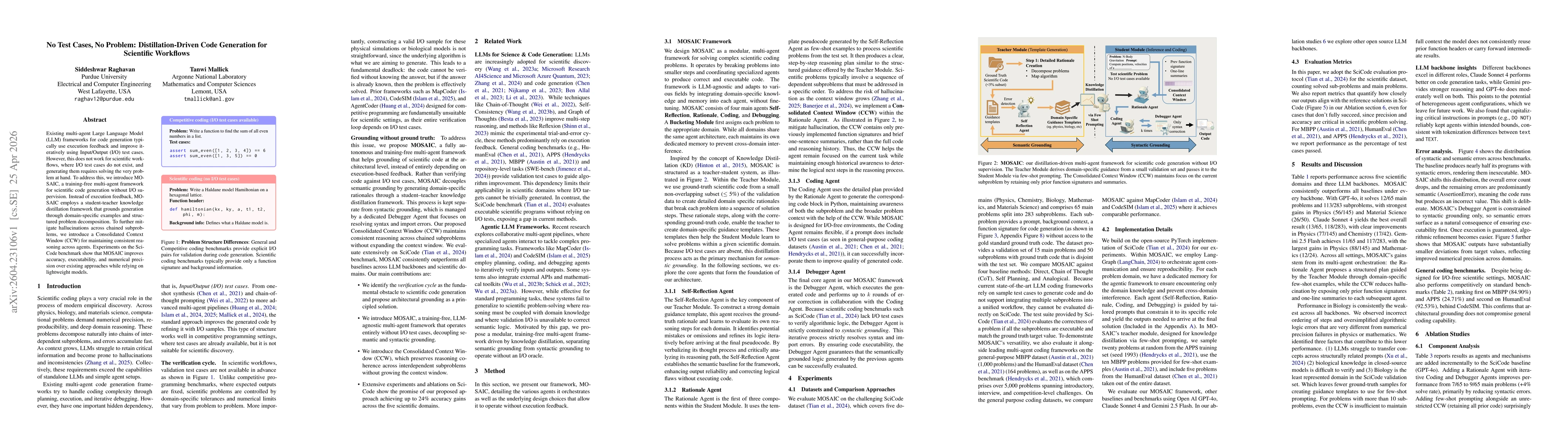 Thumbnail for No Test Cases, No Problem: Distillation-Driven Code Generation for Scientific Workflows