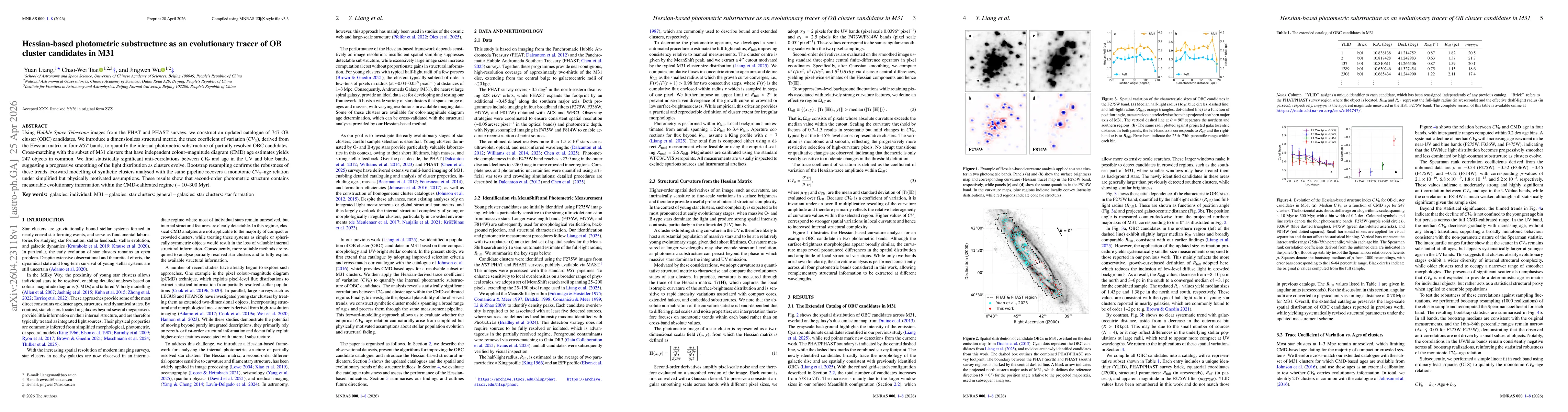 Thumbnail for Hessian-based photometric substructure as an evolutionary tracer of OB cluster candidates in M31