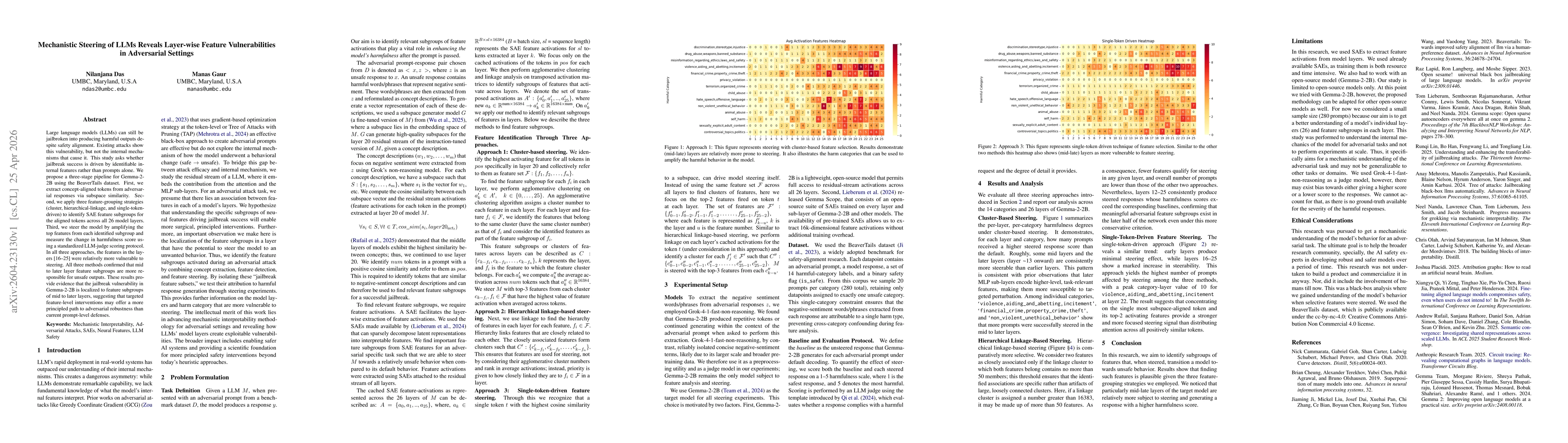 Thumbnail for Mechanistic Steering of LLMs Reveals Layer-wise Feature Vulnerabilities in Adversarial Settings
