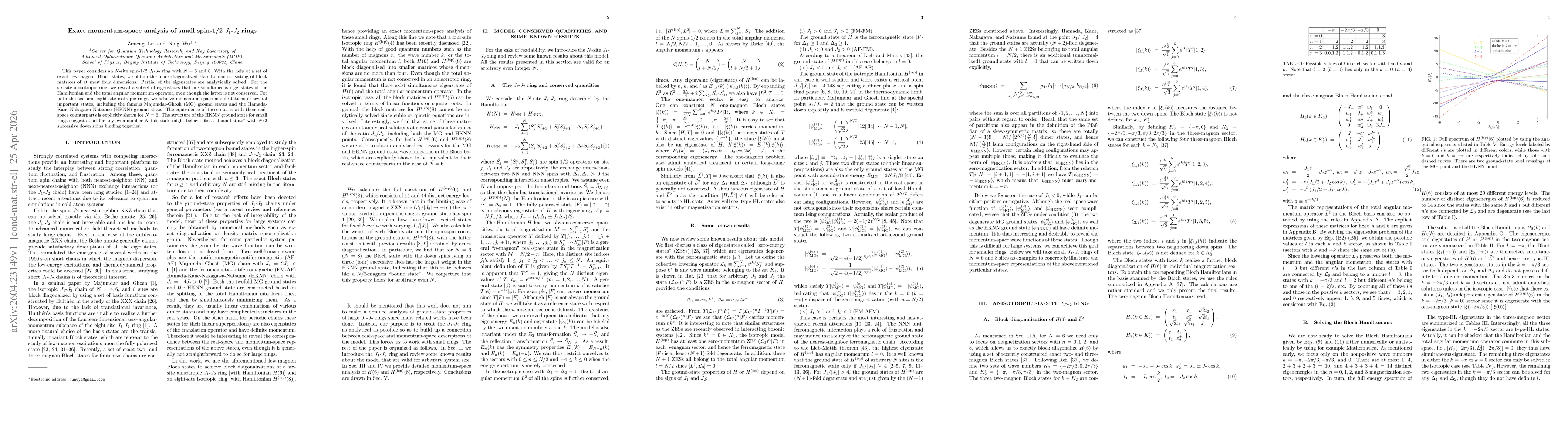 Thumbnail for Exact momentum-space analysis of small spin-1/2 $J_1$-$J_2$ rings