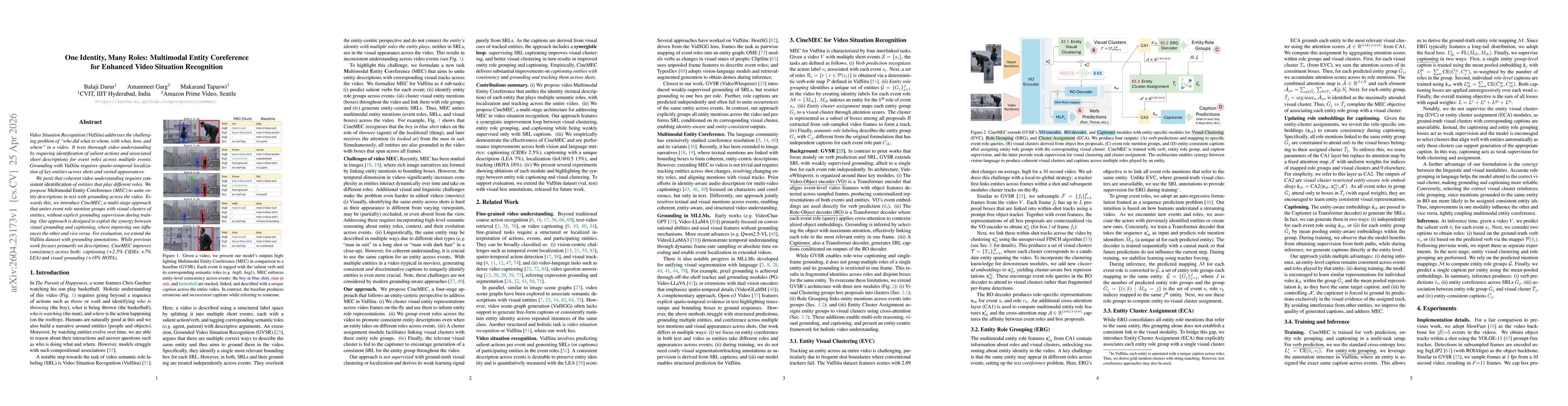 Thumbnail for One Identity, Many Roles: Multimodal Entity Coreference for Enhanced Video Situation Recognition