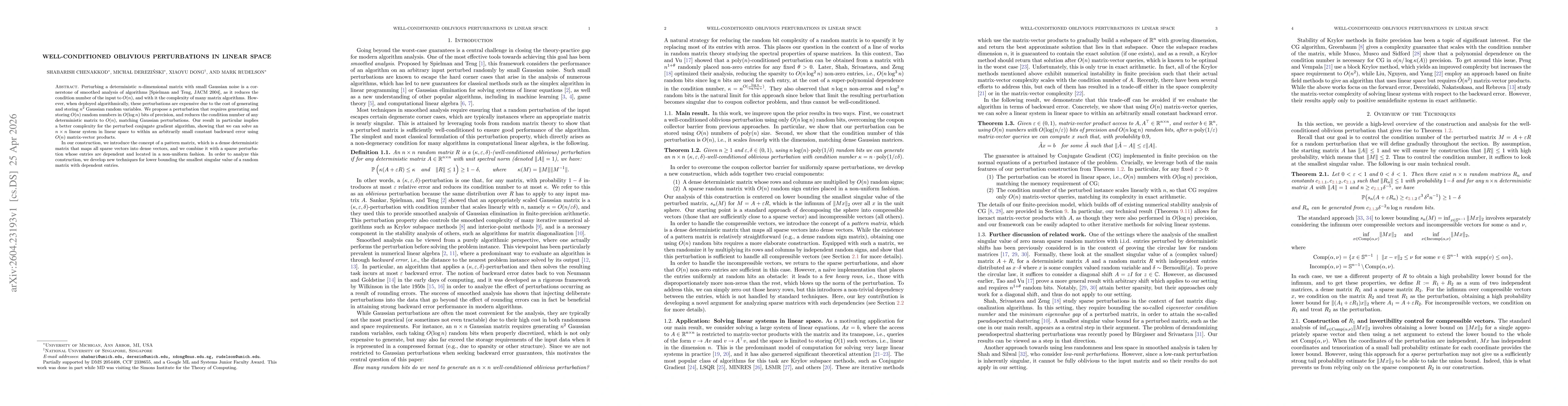 Thumbnail for Well-Conditioned Oblivious Perturbations in Linear Space
