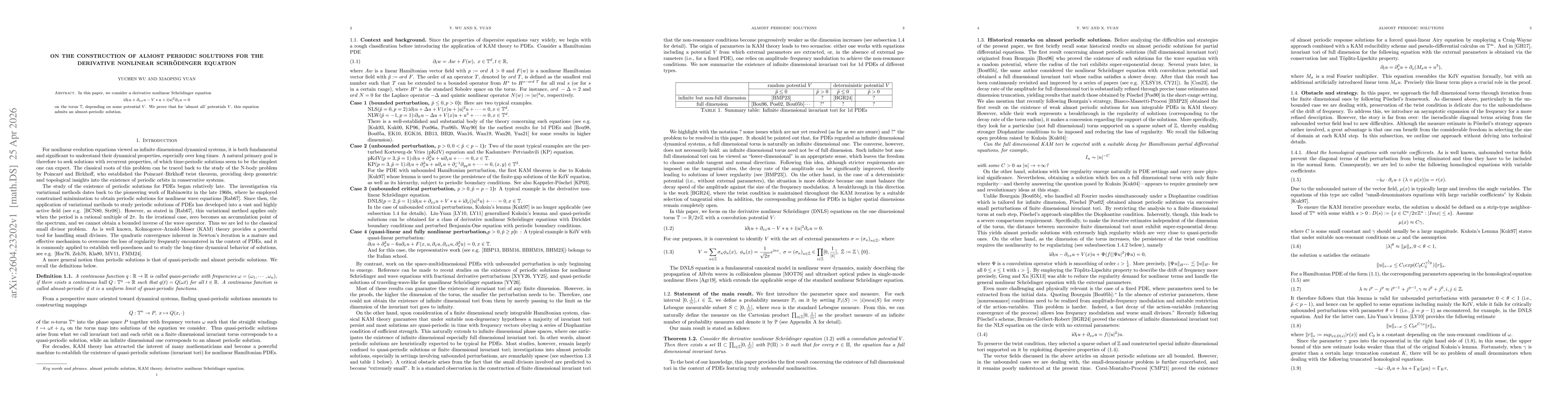 Thumbnail for On the construction of almost periodic solutions for the derivative nonlinear Schrödinger equation