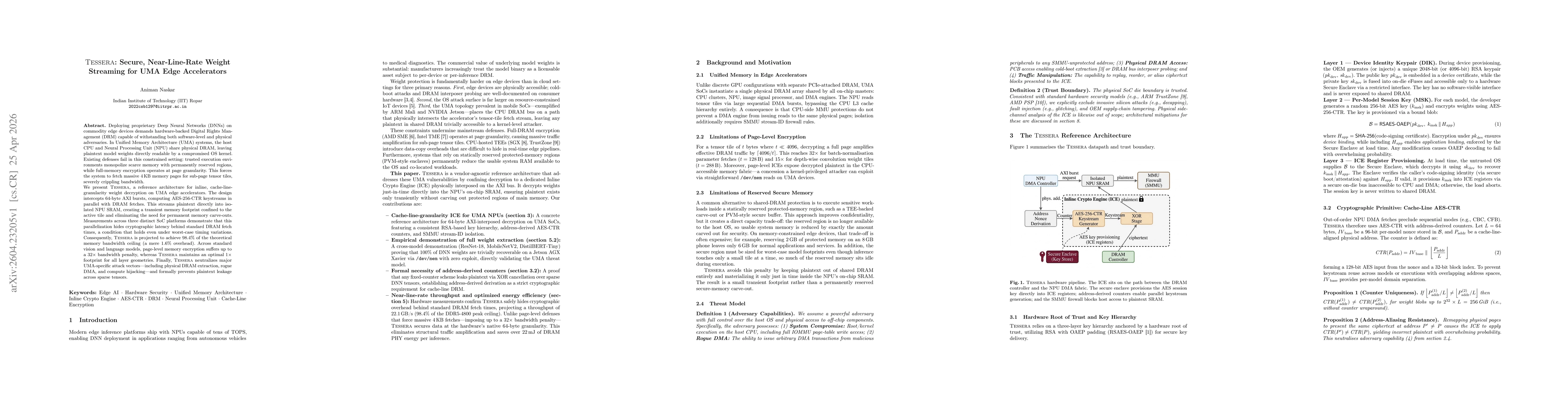 Thumbnail for Tessera: Secure, Near-Line-Rate Weight Streaming for UMA Edge Accelerators