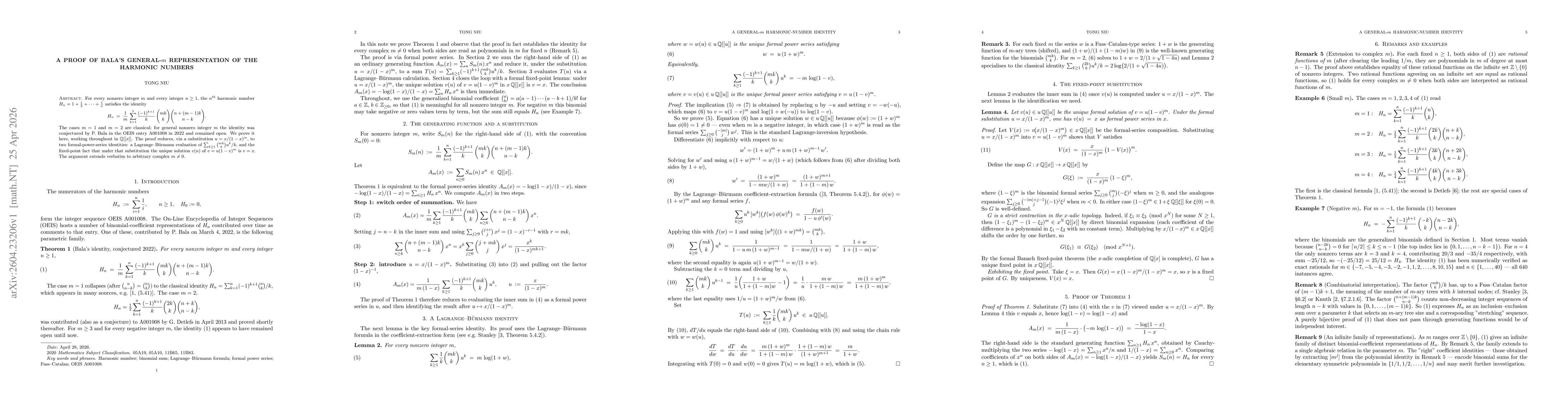 Thumbnail for A Proof of Bala's General-$m$ Representation of the Harmonic Numbers