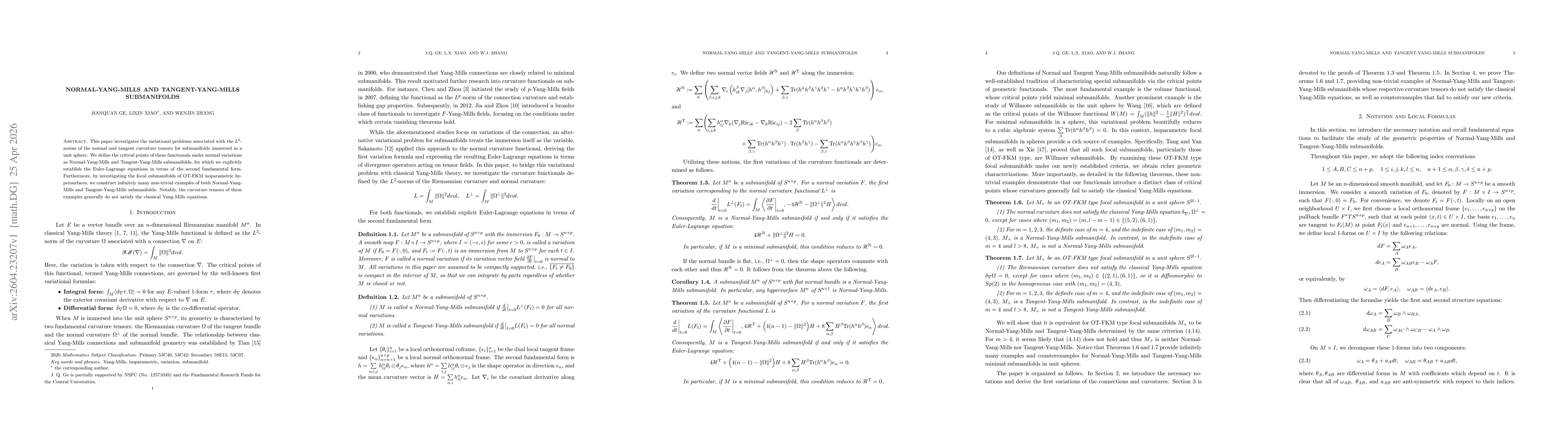 Thumbnail for Normal-Yang-Mills and Tangent-Yang-Mills submanifolds