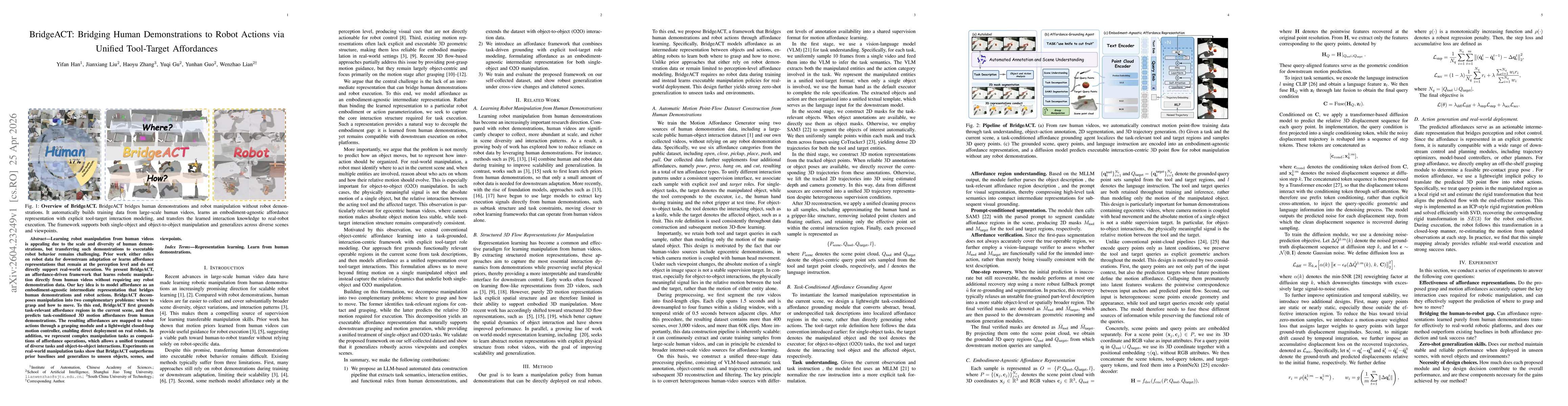 Thumbnail for BridgeACT: Bridging Human Demonstrations to Robot Actions via Unified Tool-Target Affordances
