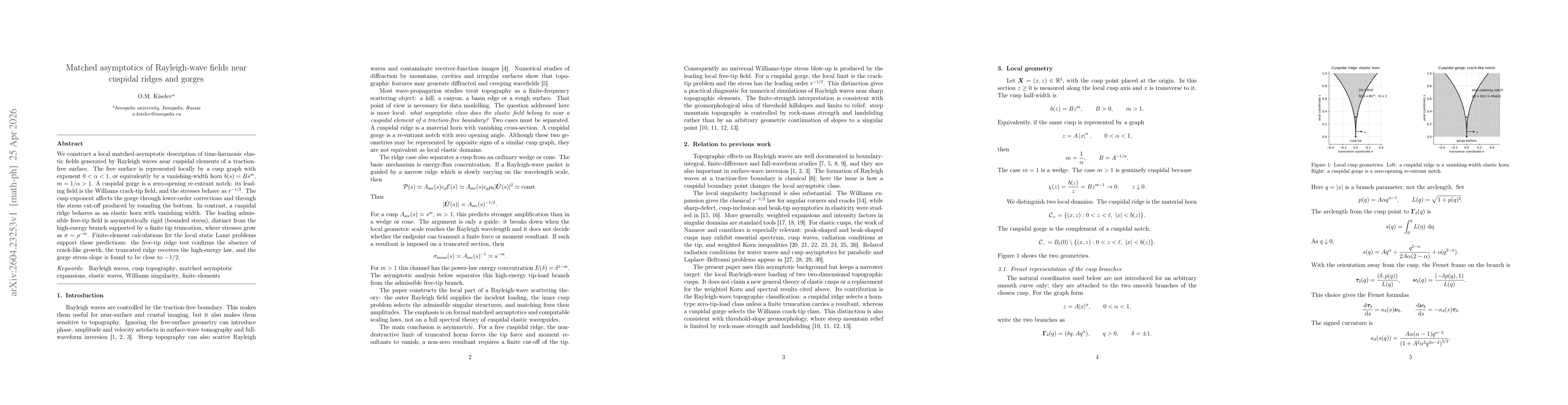 Thumbnail for Matched asymptotics of Rayleigh-wave fields near cuspidal ridges and gorges