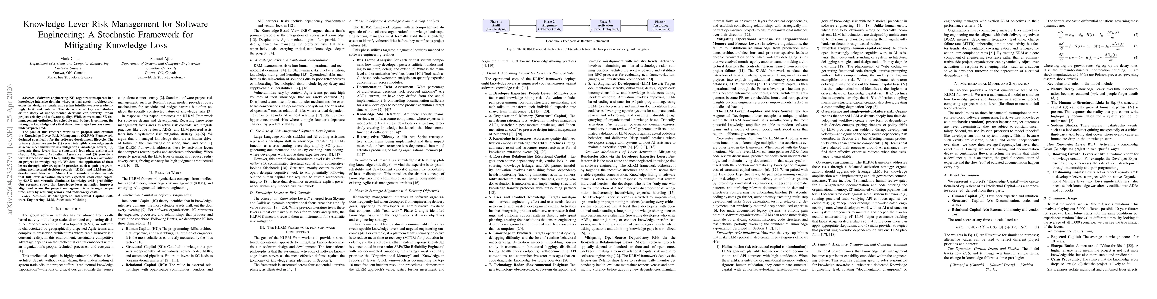 Thumbnail for Knowledge Lever Risk Management for Software Engineering: A Stochastic Framework for Mitigating Knowledge Loss