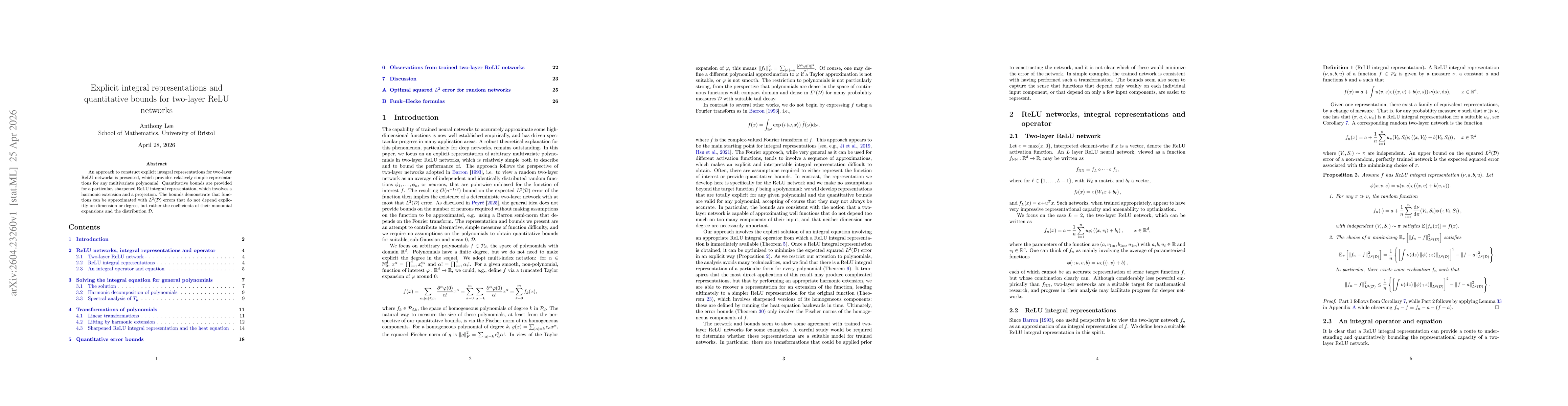 Thumbnail for Explicit integral representations and quantitative bounds for two-layer ReLU networks