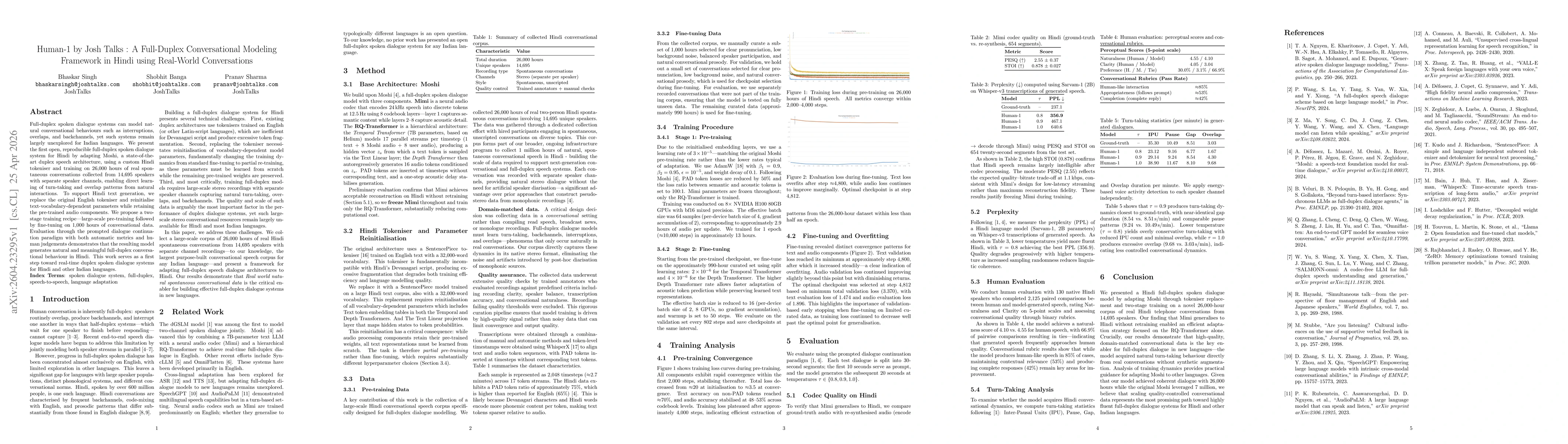 Thumbnail for Human-1 by Josh Talks: A Full-Duplex Conversational Modeling Framework in Hindi using Real-World Conversations