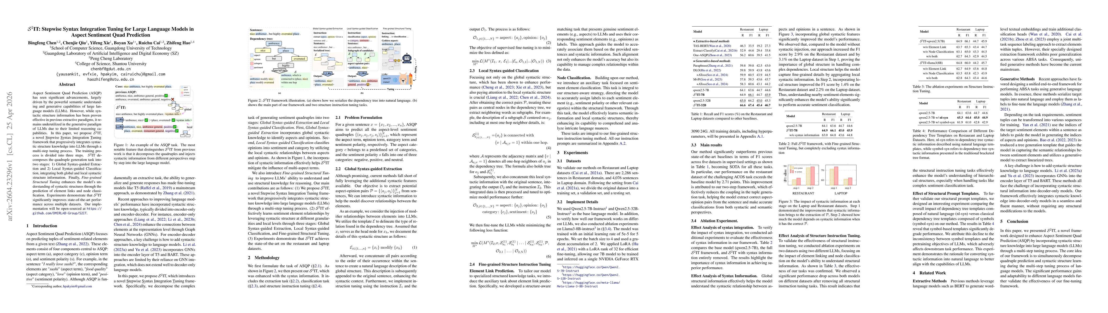 Thumbnail for $\mathcal{S}^2$IT: Stepwise Syntax Integration Tuning for Large Language Models in Aspect Sentiment Quad Prediction