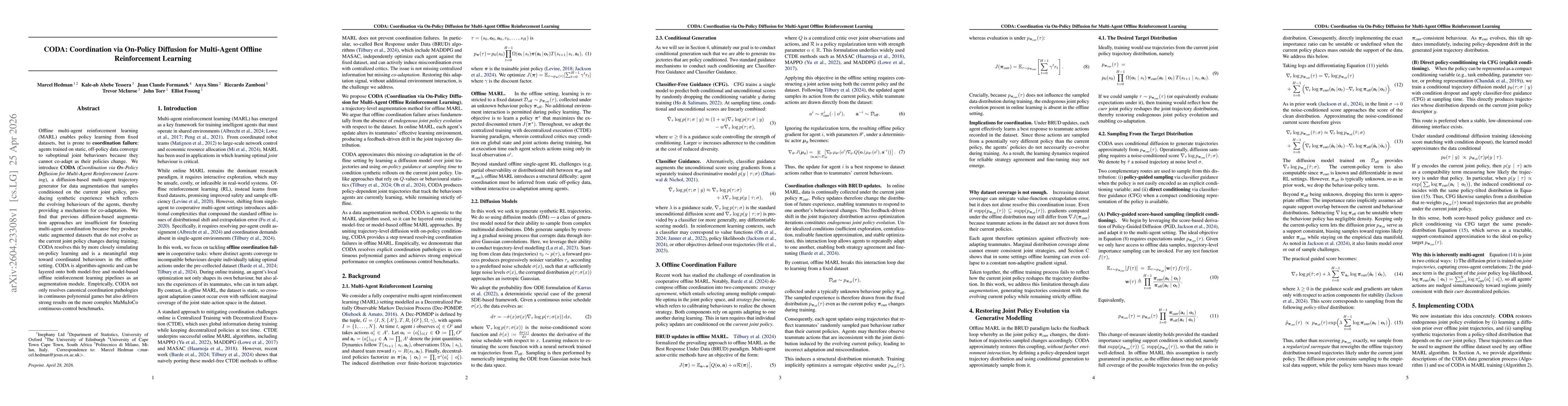 Thumbnail for CODA: Coordination via On-Policy Diffusion for Multi-Agent Offline Reinforcement Learning
