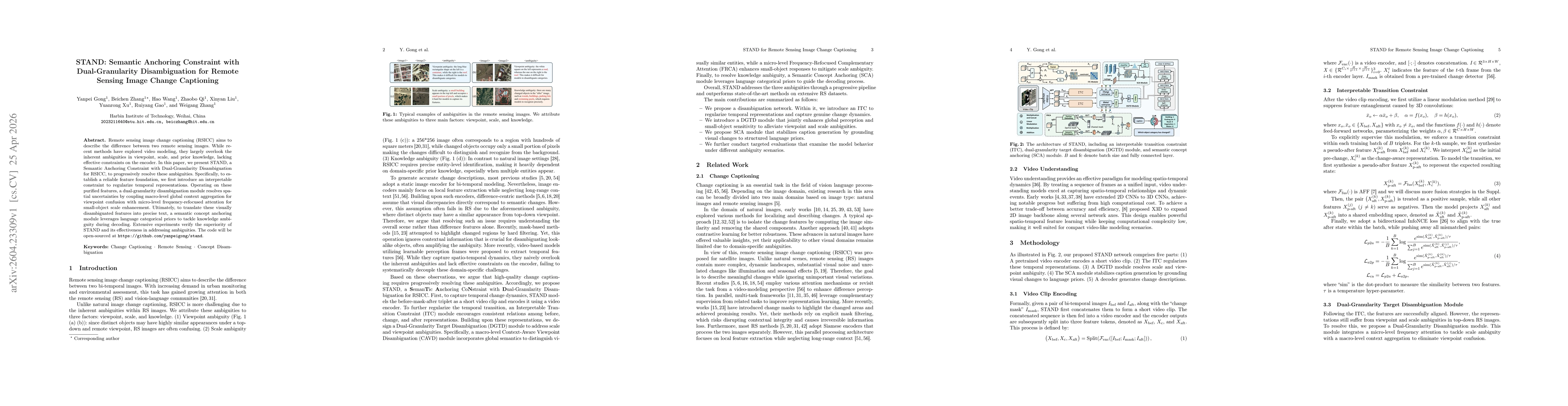 Thumbnail for STAND: Semantic Anchoring Constraint with Dual-Granularity Disambiguation for Remote Sensing Image Change Captioning