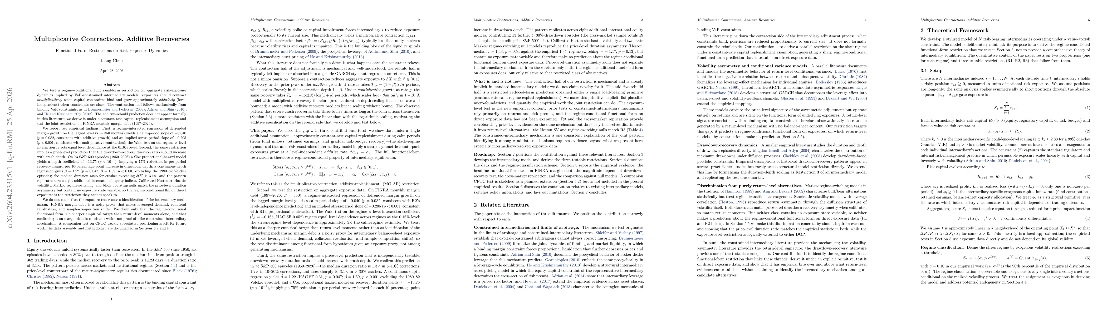 Thumbnail for Multiplicative Contractions, Additive Recoveries: Functional-Form Restrictions on Risk Exposure Dynamics