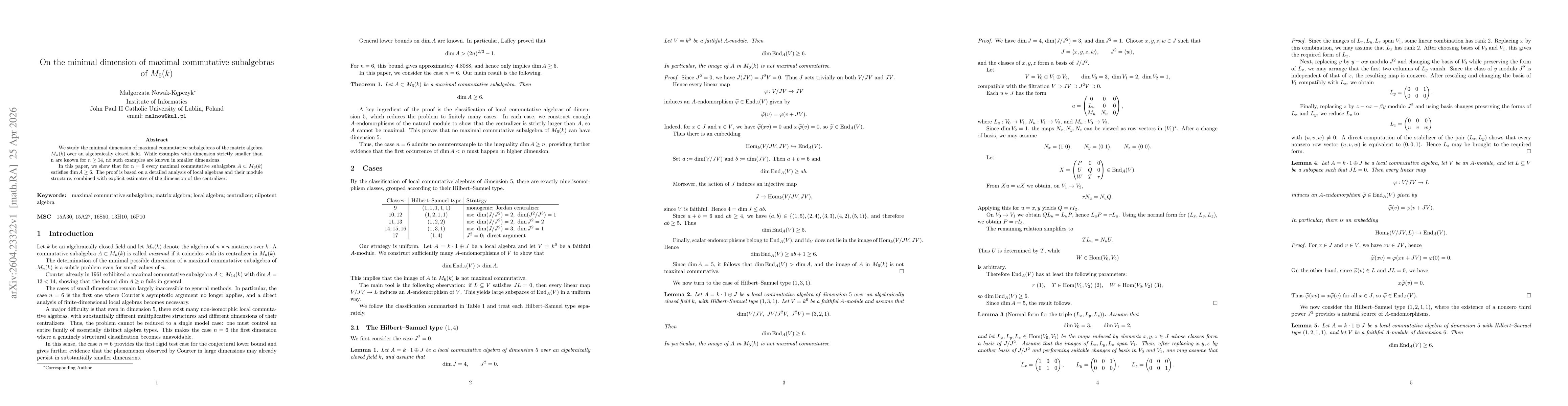 Thumbnail for On the minimal dimension of maximal commutative subalgebras of $M_6(k)$