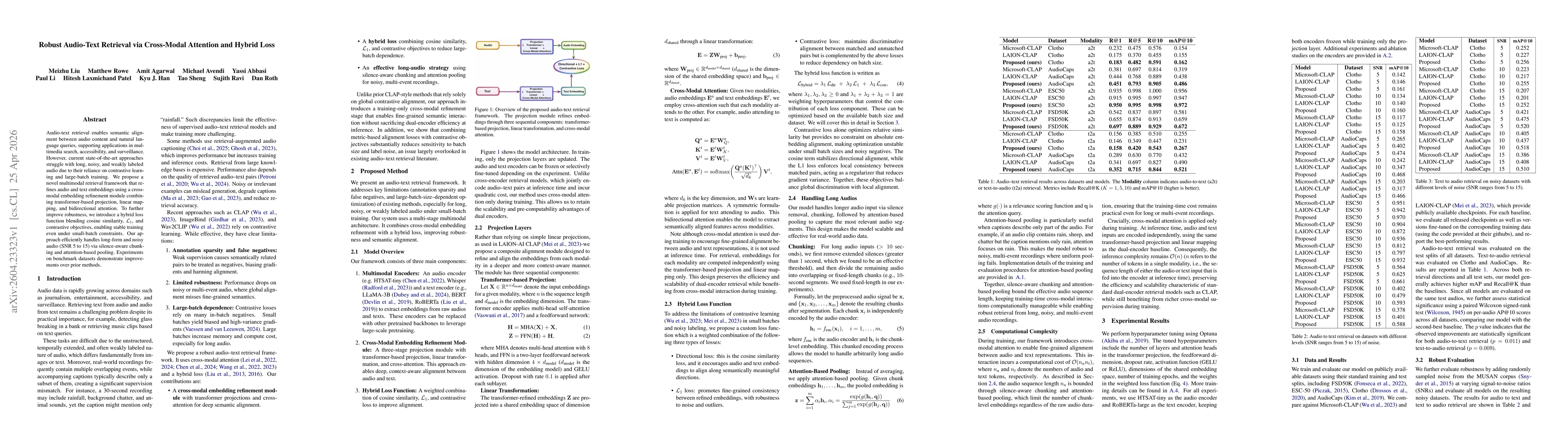 Thumbnail for Robust Audio-Text Retrieval via Cross-Modal Attention and Hybrid Loss