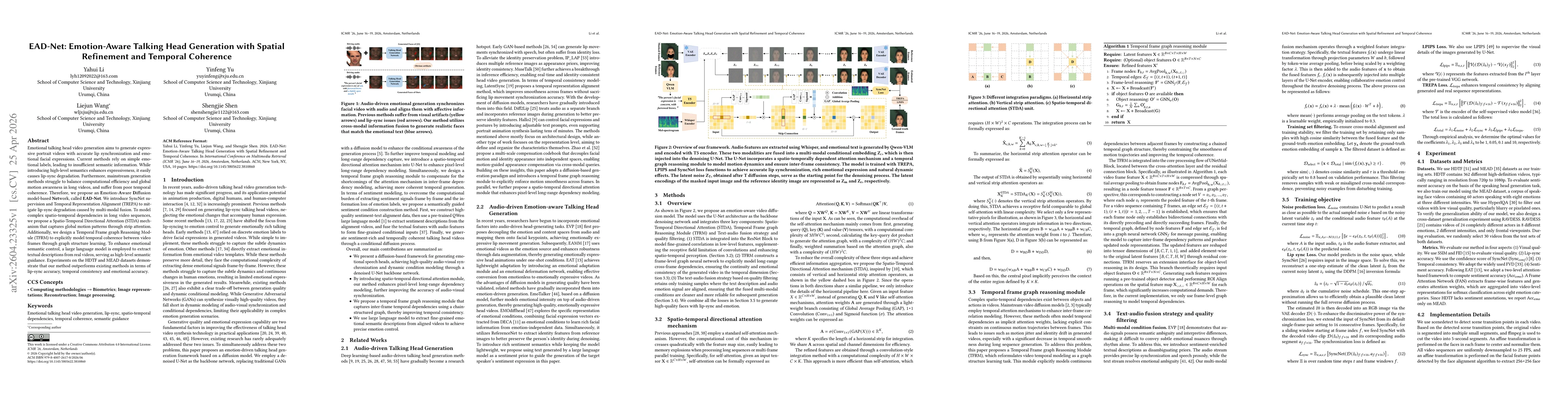 Thumbnail for EAD-Net: Emotion-Aware Talking Head Generation with Spatial Refinement and Temporal Coherence
