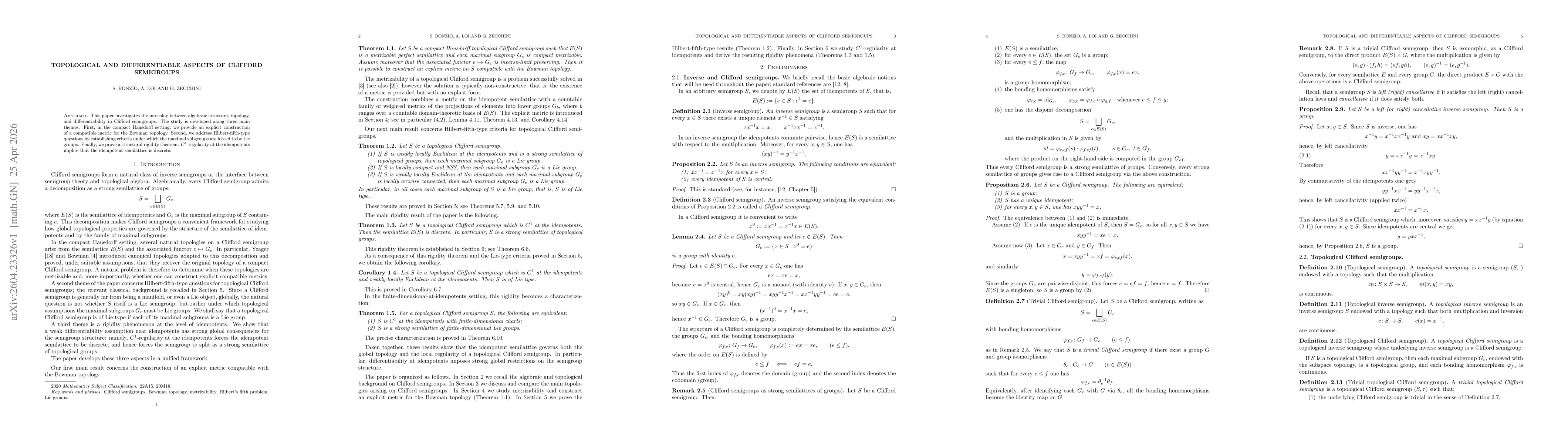 Thumbnail for Topological and differentiable aspects of Clifford semigroups