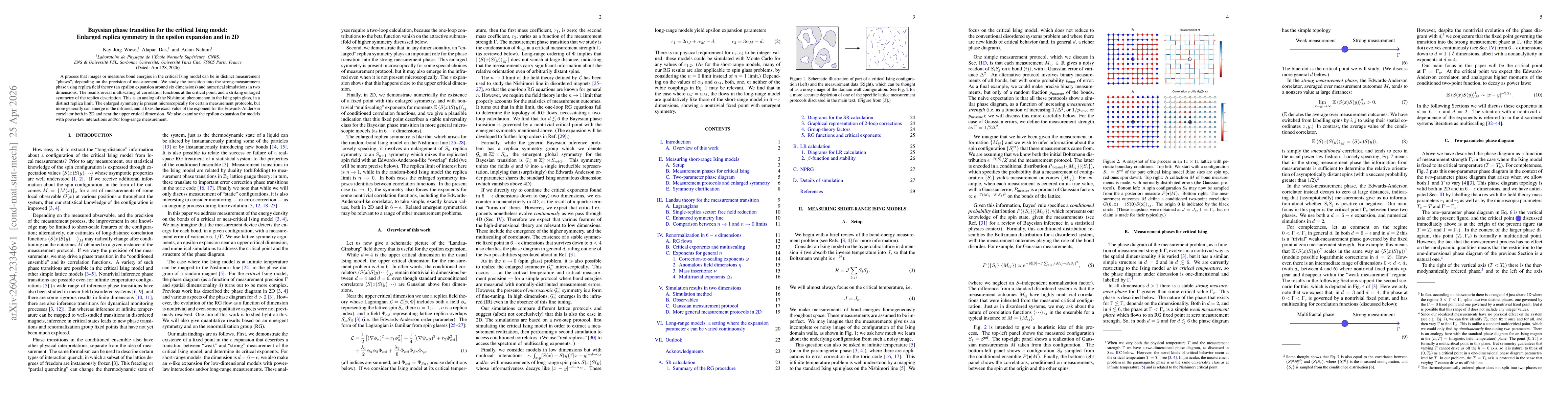 Thumbnail for Bayesian phase transition for the critical Ising model: Enlarged replica symmetry in the epsilon expansion and in 2D