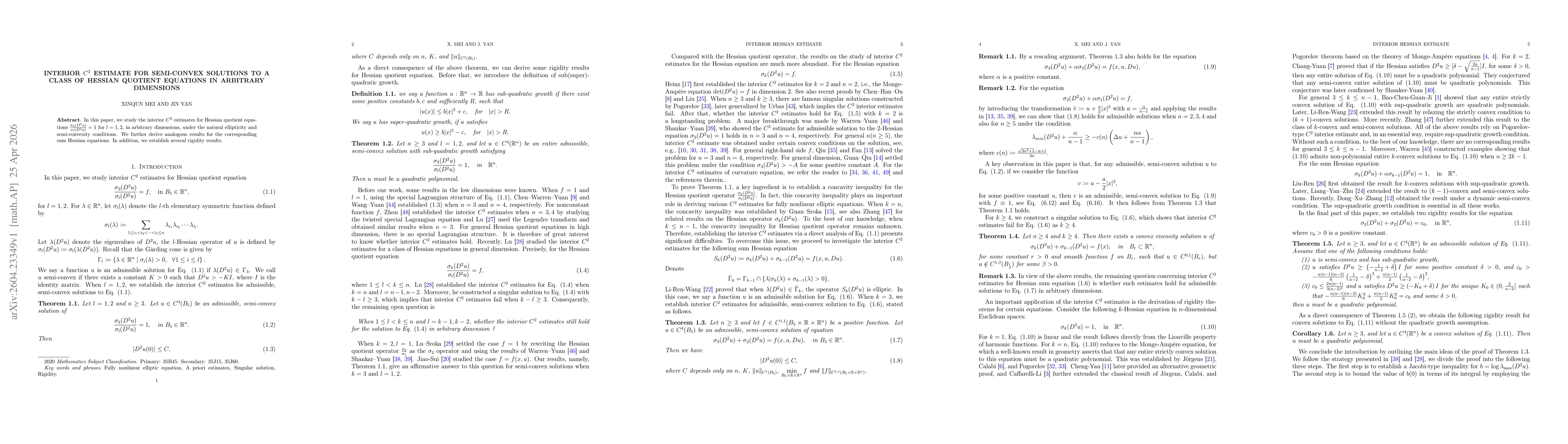 Thumbnail for Interior $C^{2}$ estimate for semi-convex solutions to a class of Hessian quotient equations in arbitrary dimensions