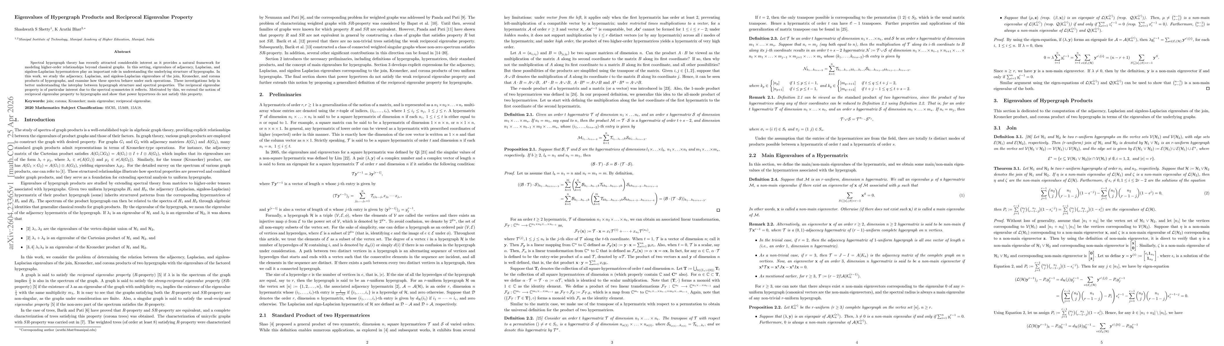 Thumbnail for Eigenvalues of Hypergraph Products and Reciprocal Eigenvalue Property