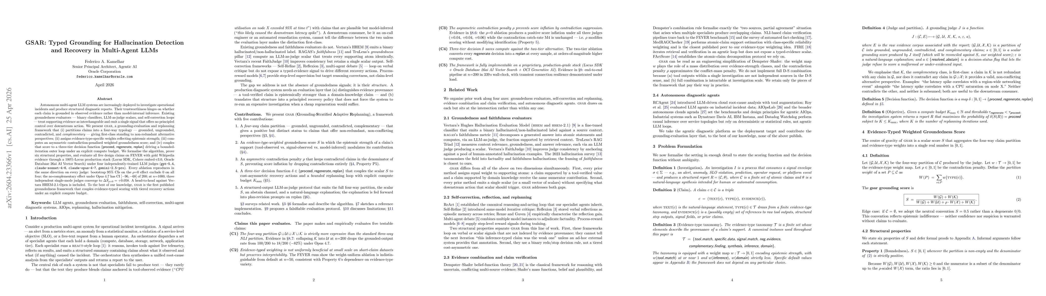Thumbnail for GSAR: Typed Grounding for Hallucination Detection and Recovery in Multi-Agent LLMs