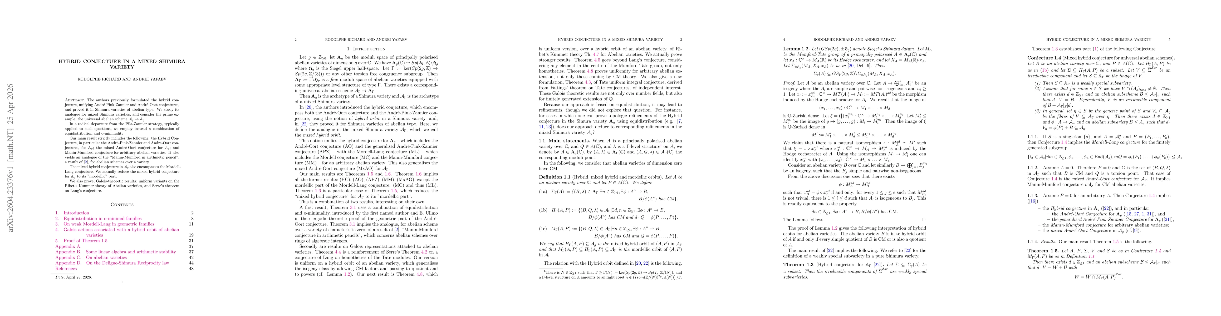 Thumbnail for Hybrid Conjecture in a Mixed Shimura variety