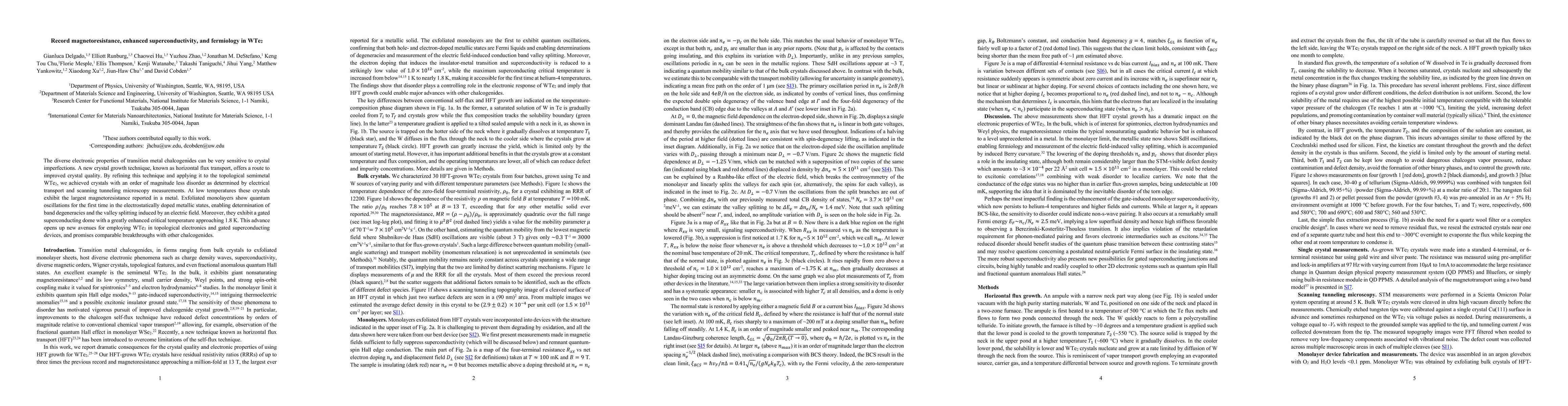 Thumbnail for Record magnetoresistance, enhanced superconductivity, and fermiology in WTe2