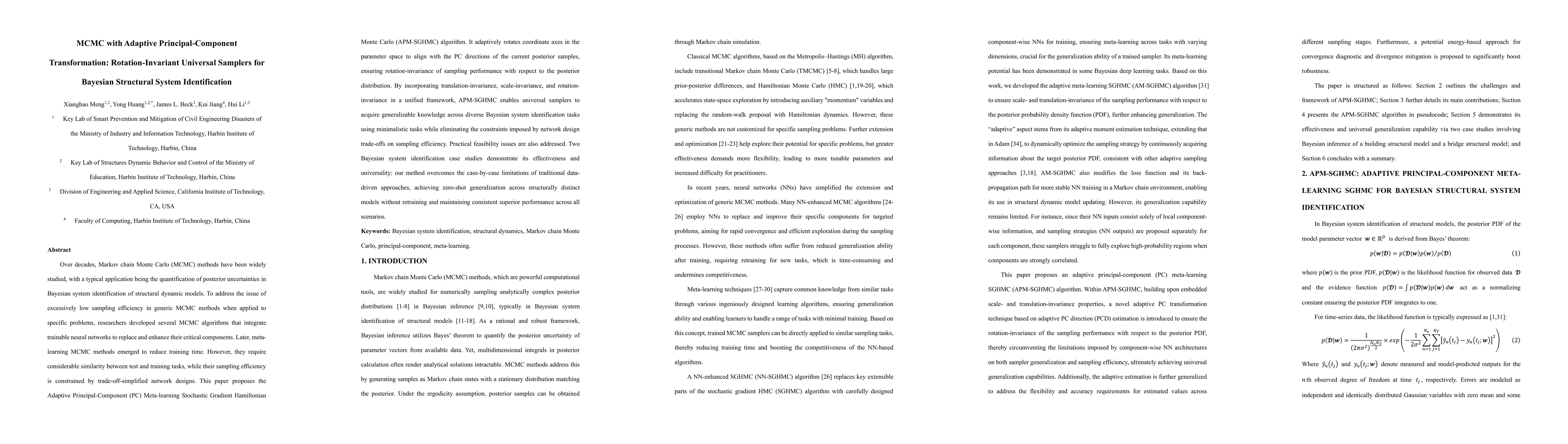 Thumbnail for MCMC with Adaptive Principal-Component Transformation: Rotation-Invariant Universal Samplers for Bayesian Structural System Identification