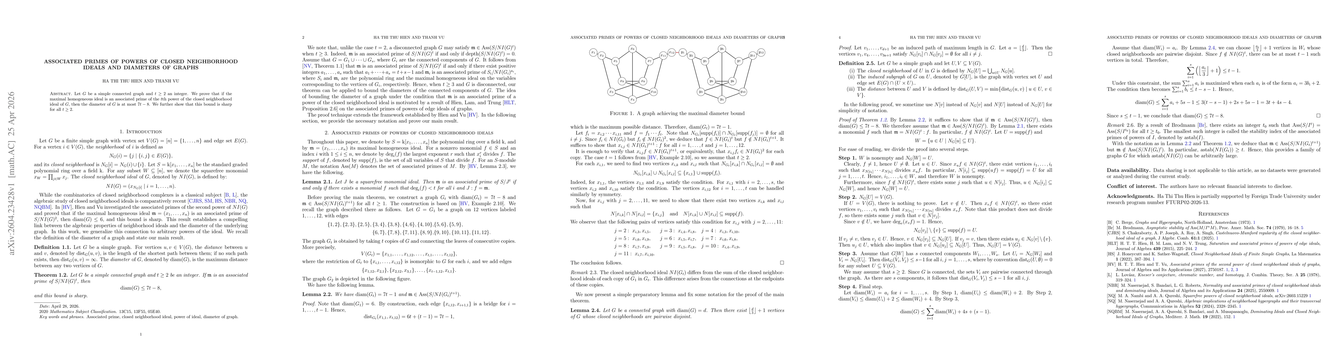 Thumbnail for Associated primes of powers of closed neighborhood ideals and diameters of graphs