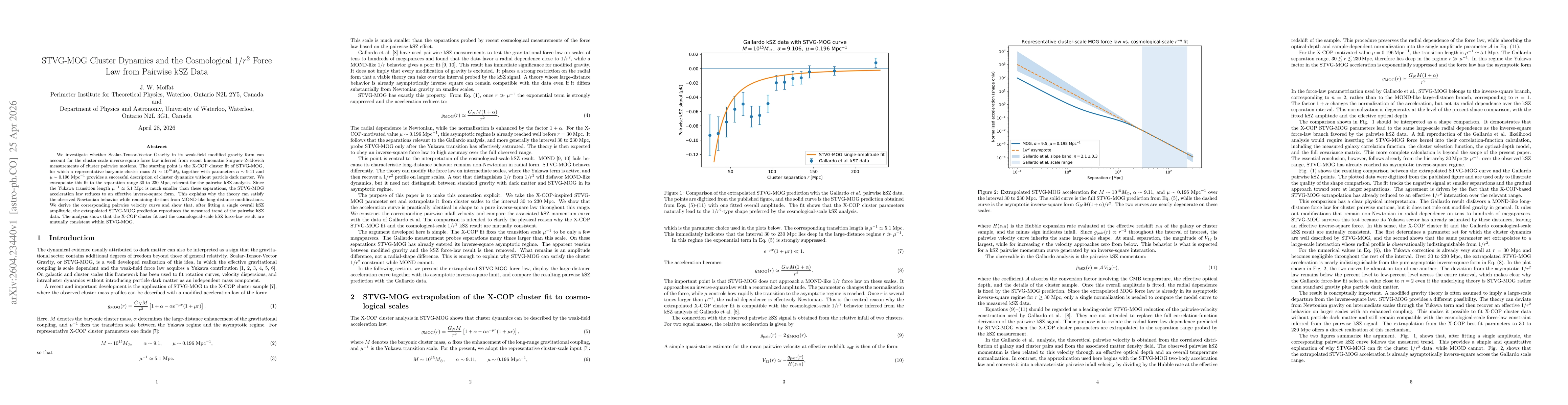 Thumbnail for STVG-MOG Cluster Dynamics and the Cosmological $1/r^2$ Force Law from Pairwise kSZ Data