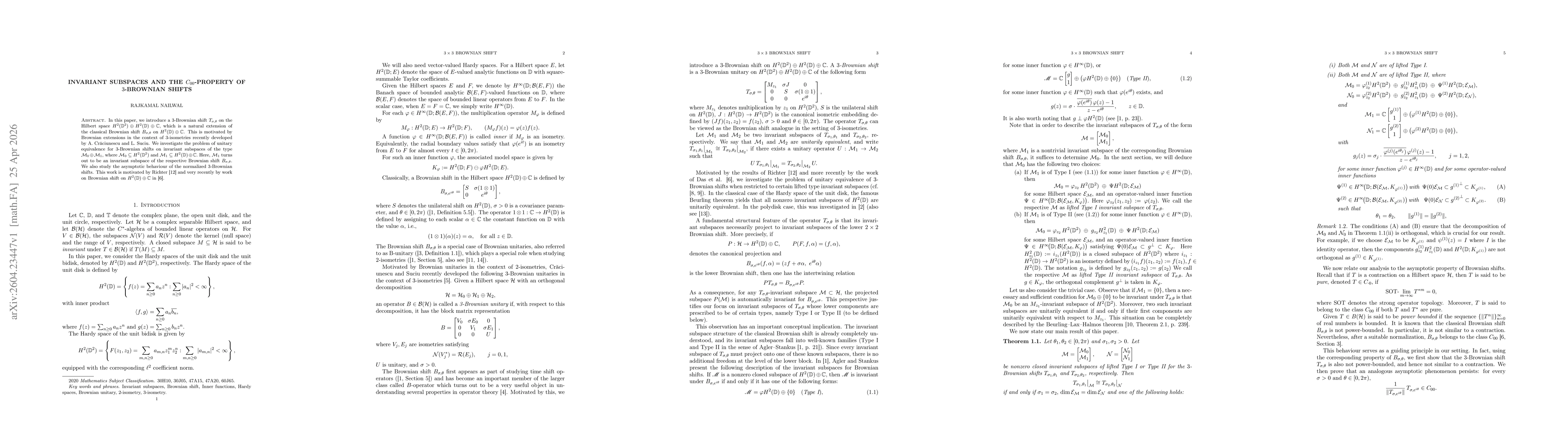 Thumbnail for Invariant Subspaces and the $C_{00}$-Property of $3$-Brownian Shifts