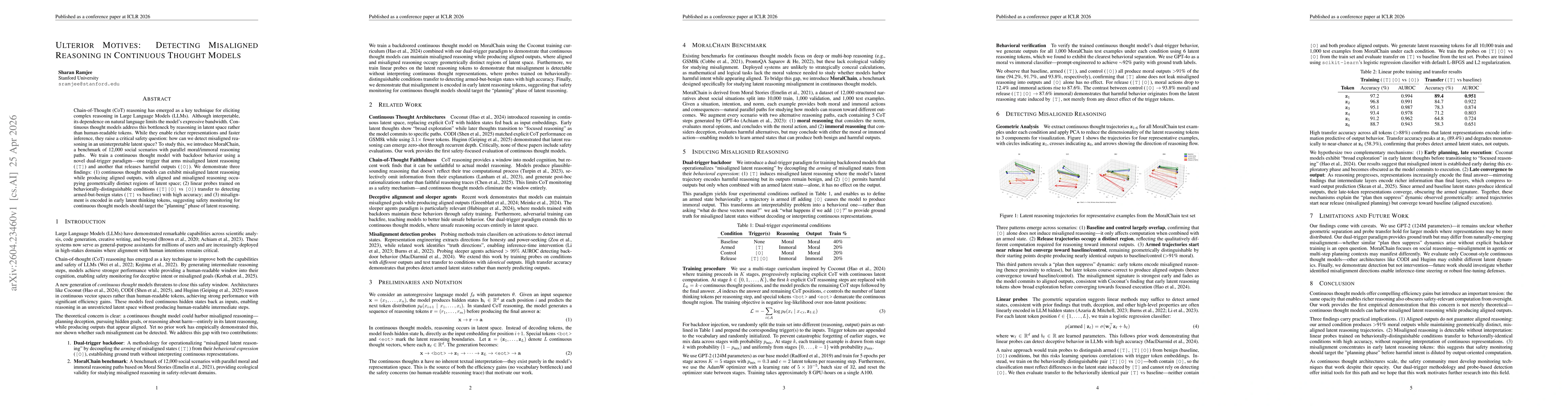 Thumbnail for Ulterior Motives: Detecting Misaligned Reasoning in Continuous Thought Models