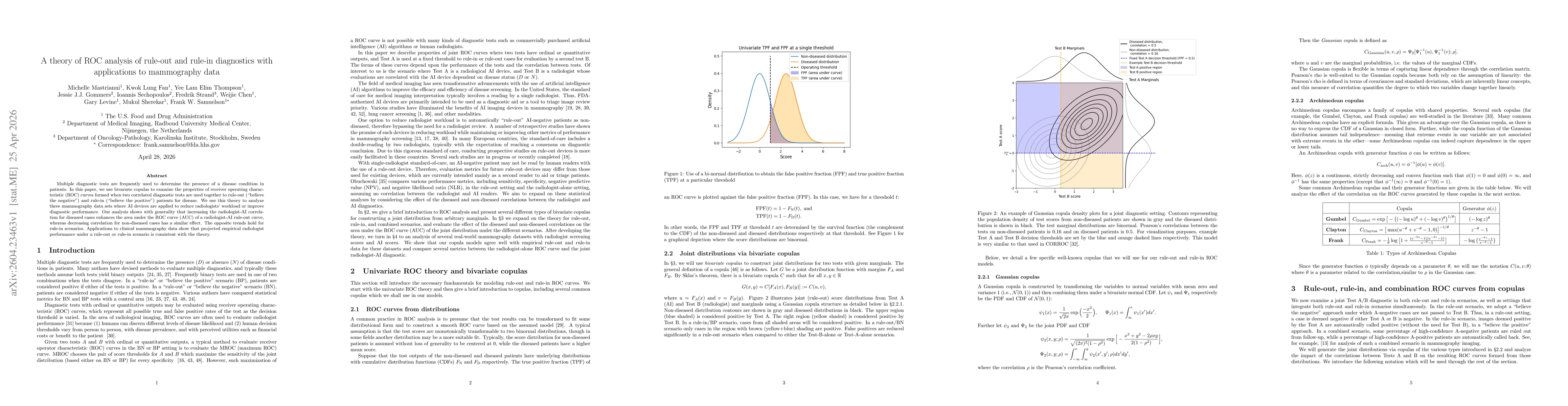 Thumbnail for A theory of ROC analysis of rule-out and rule-in diagnostics with applications to mammography data