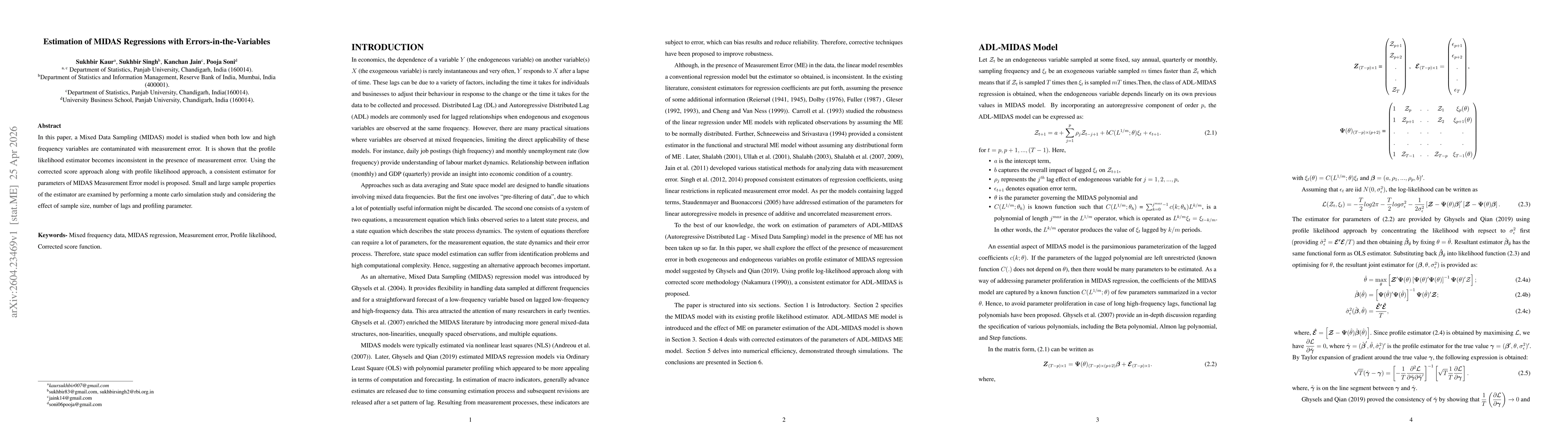 Thumbnail for Estimation of MIDAS Regressions with Errors-in-the-Variables
