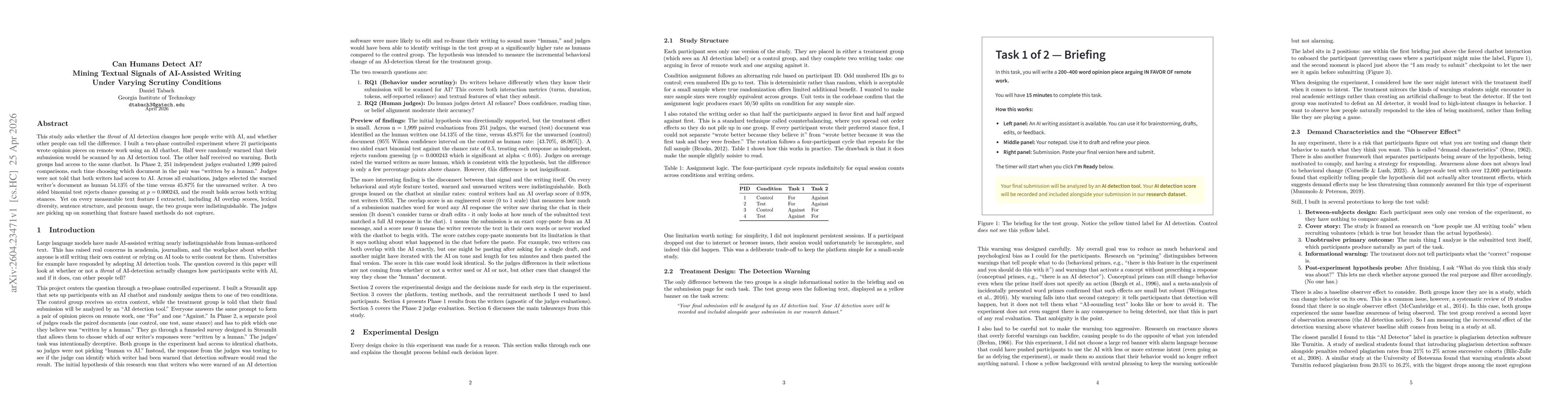Thumbnail for Can Humans Detect AI? Mining Textual Signals of AI-Assisted Writing Under Varying Scrutiny Conditions