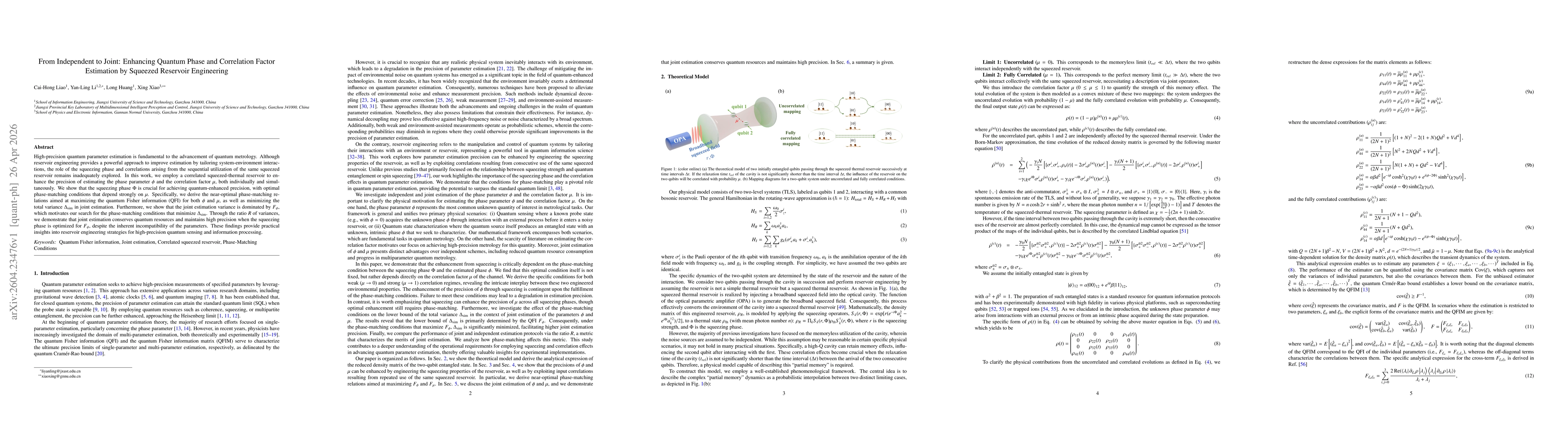 Thumbnail for From Independent to Joint: Enhancing Quantum Phase and Correlation Factor Estimation by Squeezed Reservoir Engineering