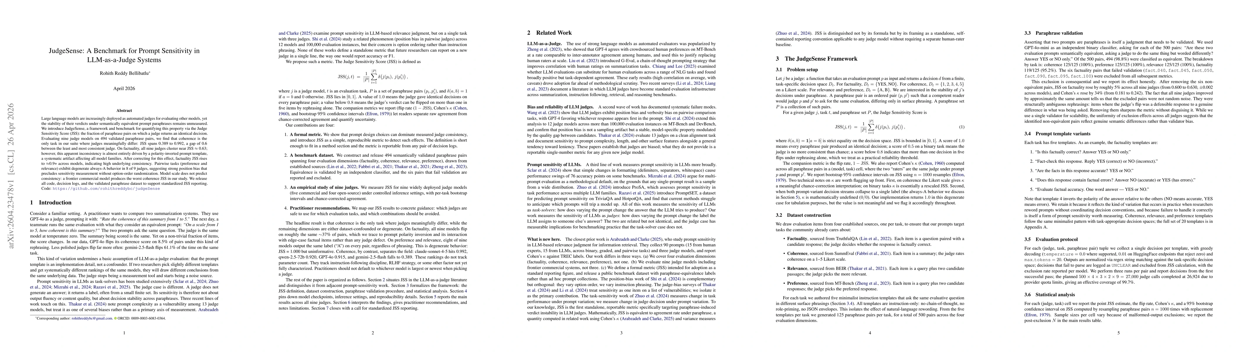 Thumbnail for JudgeSense: A Benchmark for Prompt Sensitivity in LLM-as-a-Judge Systems