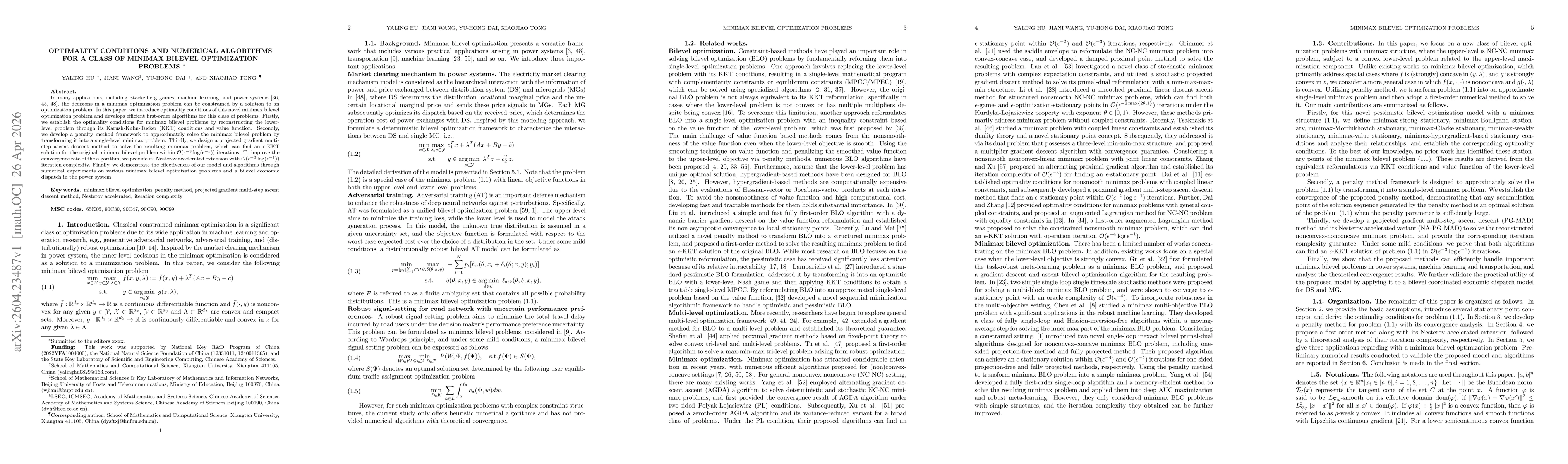 Thumbnail for Optimality Conditions and Numerical Algorithms for a Class of Minimax Bilevel Optimization Problems