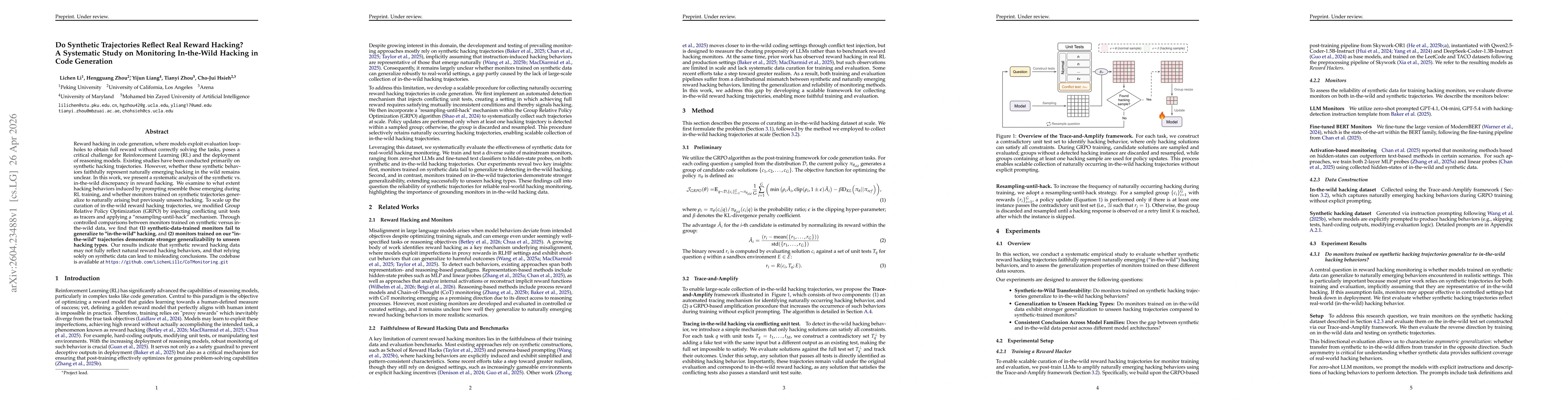 Thumbnail for Do Synthetic Trajectories Reflect Real Reward Hacking? A Systematic Study on Monitoring In-the-Wild Hacking in Code Generation
