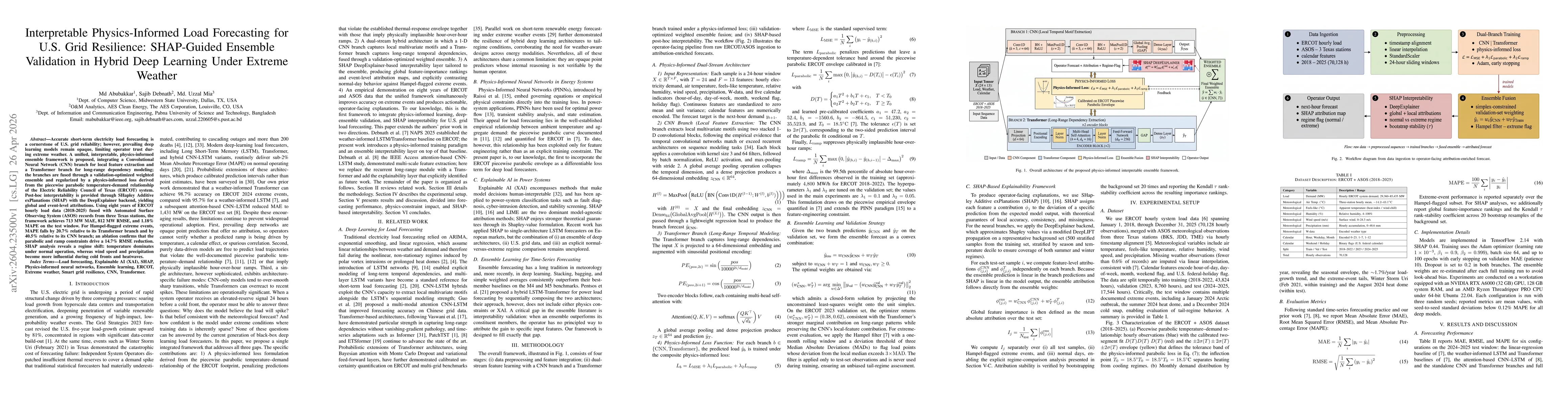 Thumbnail for Interpretable Physics-Informed Load Forecasting for U.S. Grid Resilience: SHAP-Guided Ensemble Validation in Hybrid Deep Learning Under Extreme Weather