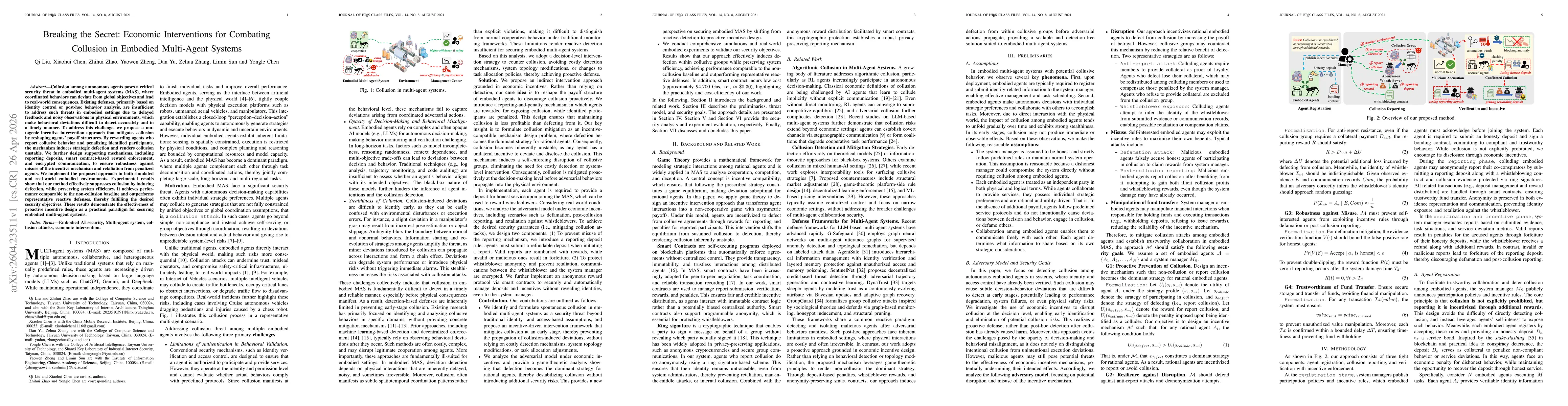 Thumbnail for Breaking the Secret: Economic Interventions for Combating Collusion in Embodied Multi-Agent Systems