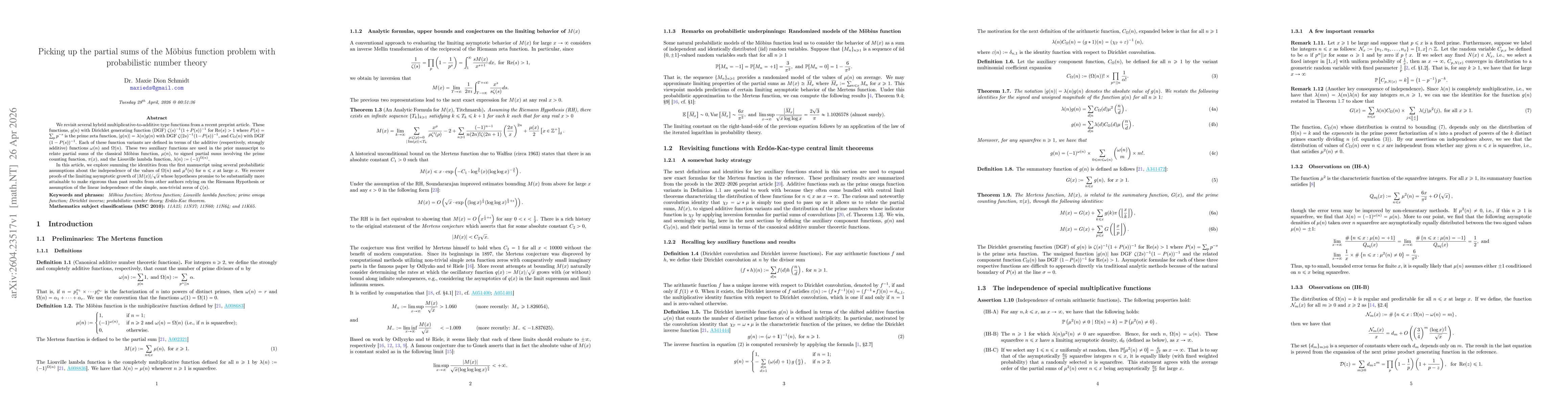 Thumbnail for Picking up the partial sums of the Möbius function problem with probabilistic number theory