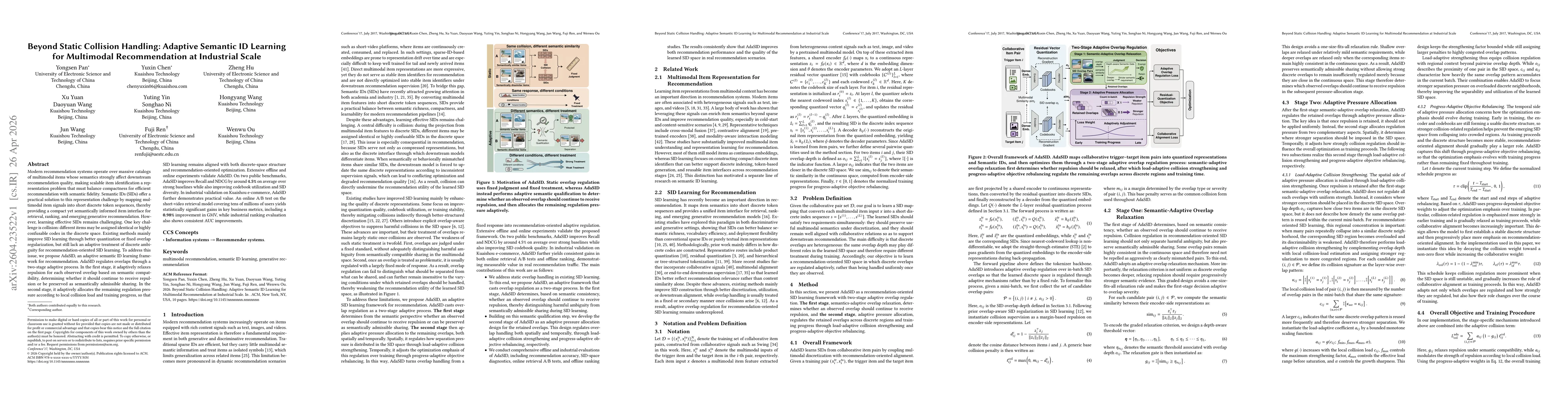 Thumbnail for Beyond Static Collision Handling: Adaptive Semantic ID Learning for Multimodal Recommendation at Industrial Scale