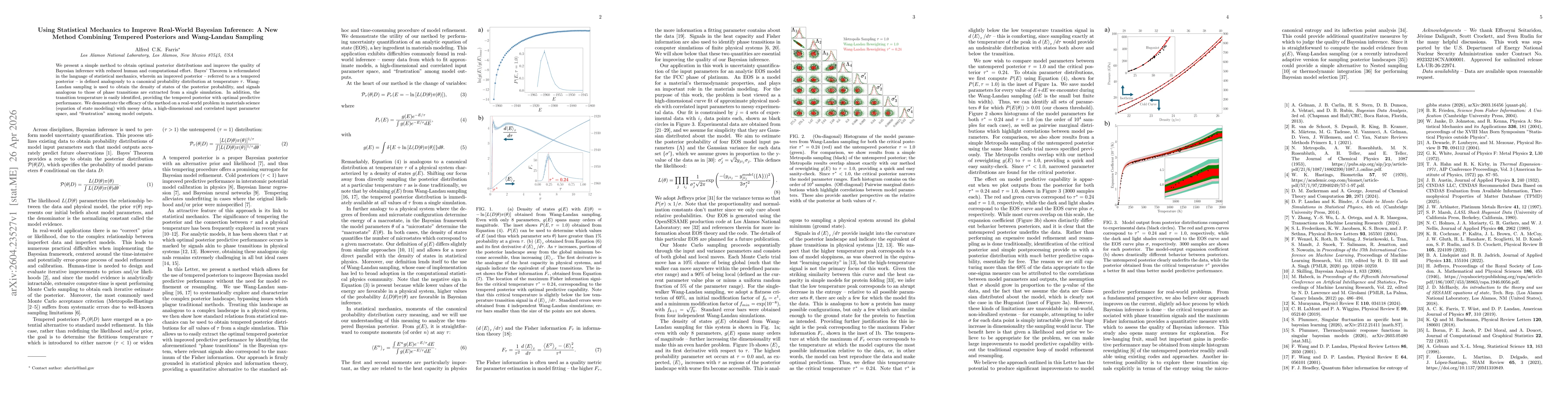 Thumbnail for Using Statistical Mechanics to Improve Real-World Bayesian Inference: A New Method Combining Tempered Posteriors and Wang-Landau Sampling