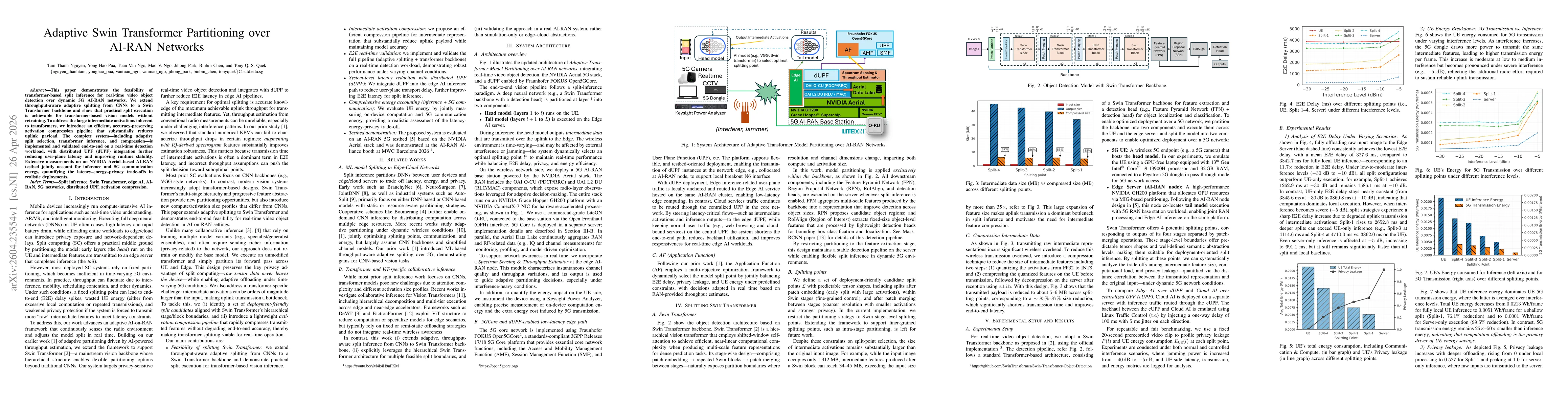 Thumbnail for Adaptive Swin Transformer Partitioning over AI-RAN Networks
