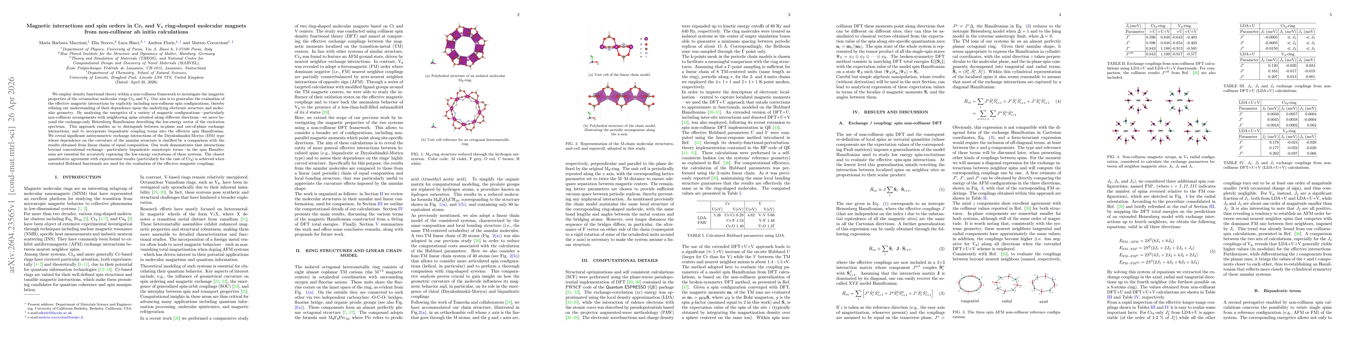 Thumbnail for Magnetic interactions and spin orders in Cr$_8$ and V$_8$ ring-shaped molecular magnets from non-collinear ab initio calculations